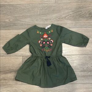 Charming Green Kids Dress with Floral‎ Embroidery Size 9-12 months